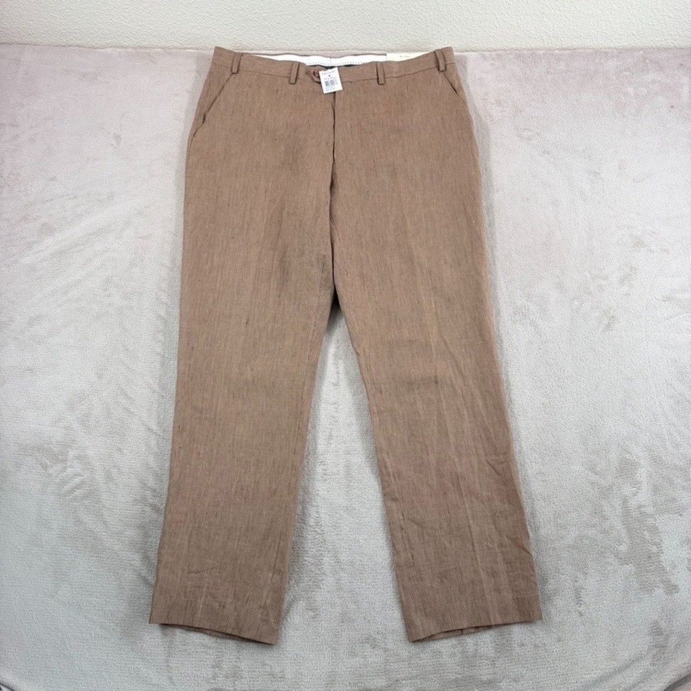 Lauren Ralph Lauren Trim Fit Trouser Pants in Brown 100% Linen Flat Front NWT